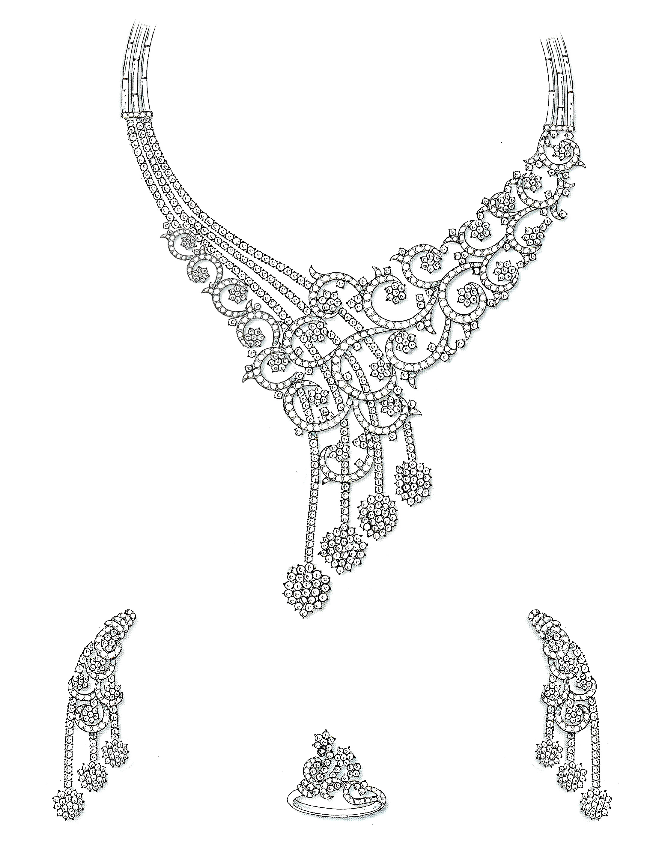 Jewelry Design. Pencil Drawing of a Necklace and a Ring with Precious  Stones on a Grey Background Stock Illustration - Illustration of drawn,  design: 176228050